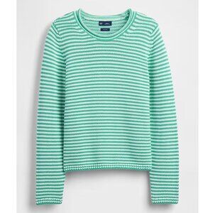 GAP 100% Cotton Rollneck Sweater, Green Stripe